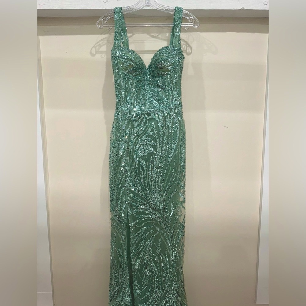Custom Embellished Aqua Green Dress by Lumnije Krasniqi